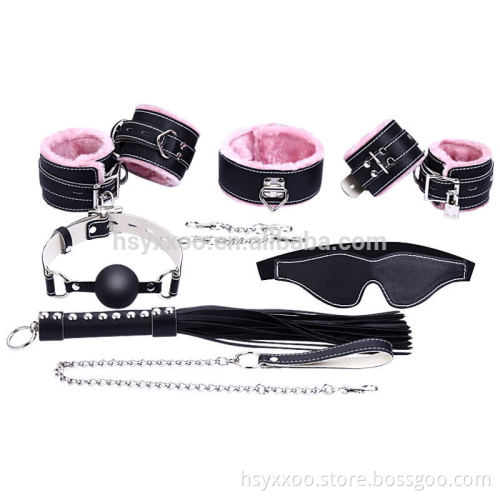 2017 new hot SM Product Premium Fur-Lined Locking 7PCS Bondage Kit Sex Toy